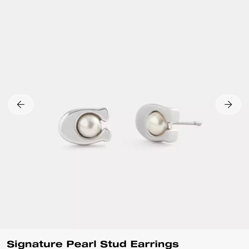 New! Coach Elegant Silver Pearl Stud Earrings - Picture 2 of 4
